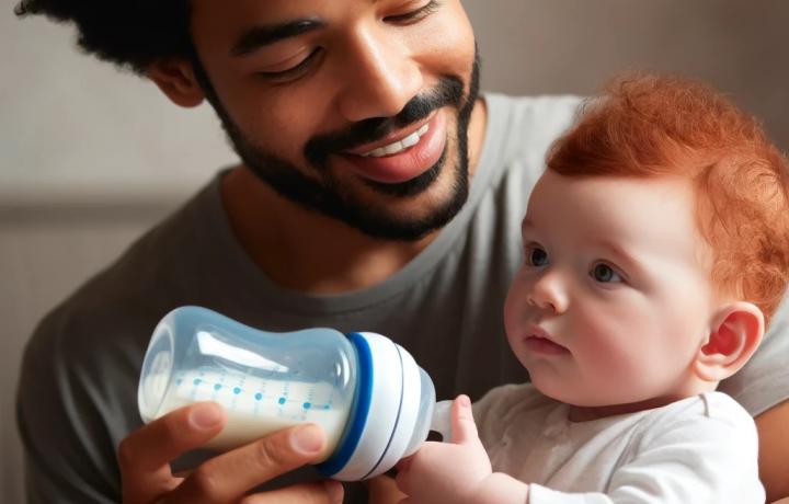 Papa donnant le biberon à son enfant